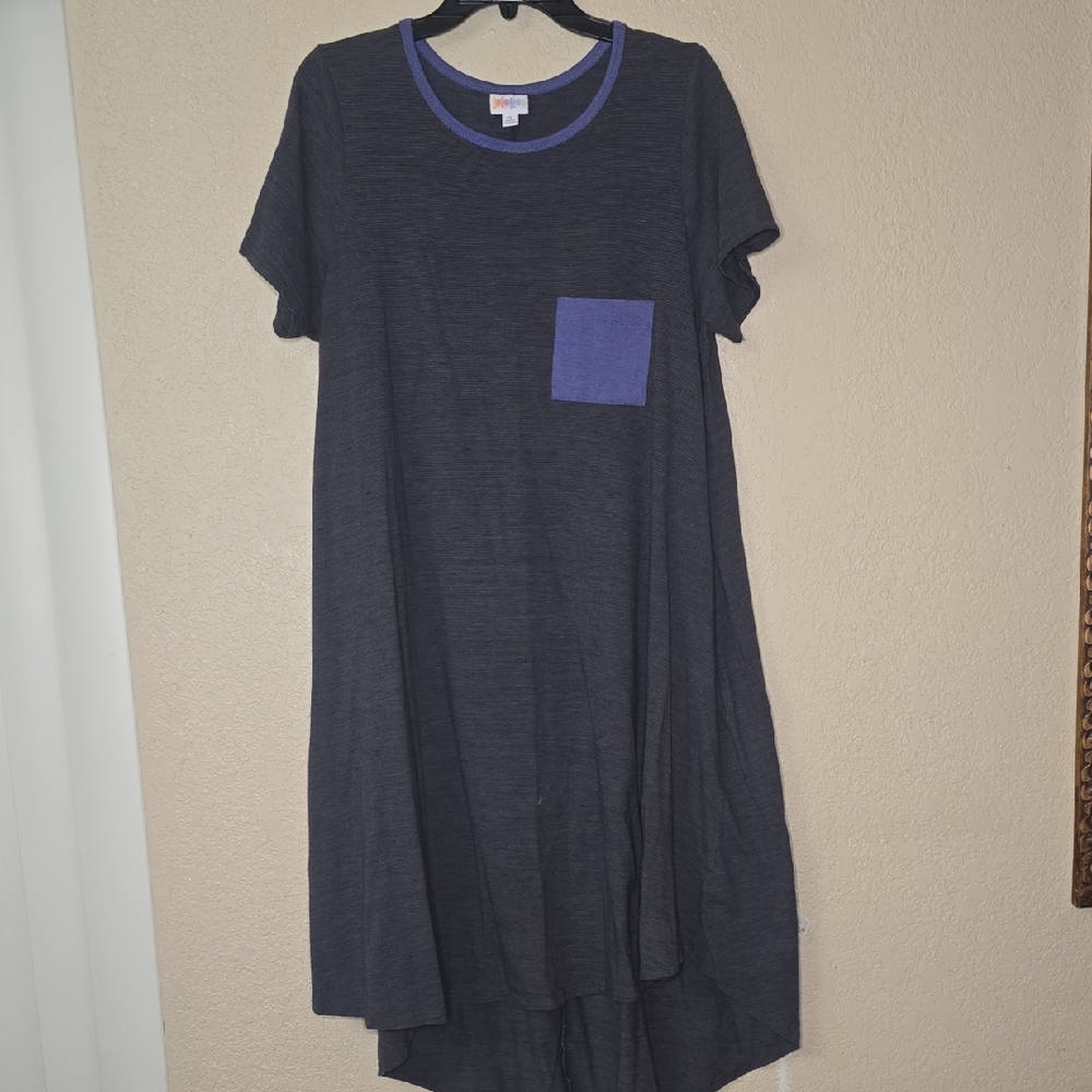 Casual Navy Blue Dress with Purple Accents